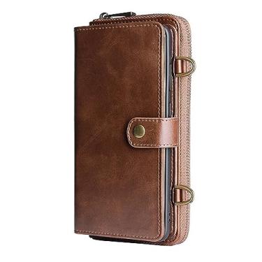 Imagem de LXURY Capa de telefone carteira para Google Pixel 7 Pro/7, capa de couro destacável com 13 compartimentos para cartão e capa protetora à prova de choque de corpo inteiro, marrom, 7 pro 6,7 polegadas