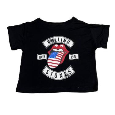 Imagem de Blusa Rolling Stones Cropped Blusinha Camiseta Baby Look Banda De Rock