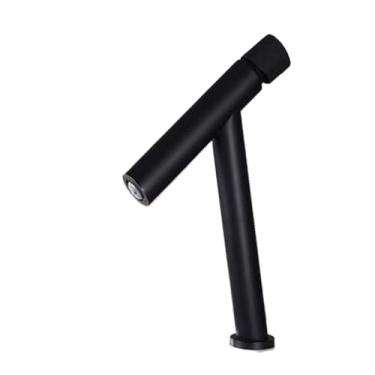 Imagem de Torneira da bacia do banheiro única alavanca quente e fria de bronze misturador água arma cinza único bacia misturador pia água guindaste, preto curto