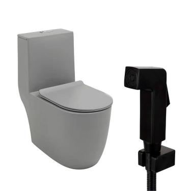Imagem de Kit Vaso Sanitário Monobloco Amazonita e Ducha Higiênica para Banheiro Jacuí - Cinza e Preto