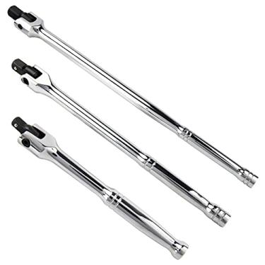 Imagem de Conjunto de 3 peças, barra de disjuntor com acionamento duplo de 1/4", 3/8", 1/2" premium extra pesado 15 cm, 25 cm, 38 cm de comprimento com cabeça rotativa 180° cromado vanádio feito de aço.