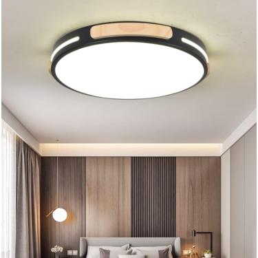 Imagem de Lâmpada de teto LED de madeira Ø32cm Corredor Varanda 18W Luz branca 6000K ao redor Lâmpada moderna Ultra Slim Banheiro Quarto Cozinha Sala de estar Luminária montada na superfície Iluminaçã