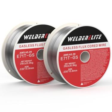 Imagem de WelderElite Pacote com 2 fios de núcleo de fluxo sem gás de 0,1 cm, 900 g cada, perfeito para projetos galvanizados de soldagem MIG, aço inoxidável e suave, E71T-GS