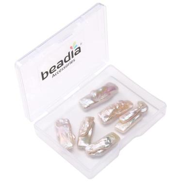 Imagem de BEADIA Contas de pérolas retangulares naturais irregulares de água doce 20-25 mm 6 peças de contas de pedras preciosas soltas cultivadas barrocas para fazer joias DIY