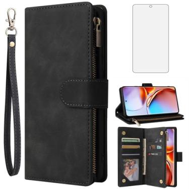 Imagem de Asuwish Compatível com Motorola Edge+ Plus 2023/Edge 40 Pro 5G/Moto X40 Capa carteira protetora de tela de vidro temperado e capa flip de couro com suporte para cartões, acessórios de celular, capas