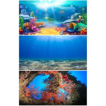 Imagem de Riivvdise Pacote com 3 pacotes de fundo de aquário corais recifes fundo de aquário fundo subaquático oceano fundo terrário mundo submarino estilo desenho animado aquário aquário pano de fundo 91 x 45