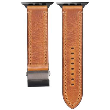 Imagem de Gitalian Pulseira masculina de couro italiano compatível com Apple Watch de 49 mm, 45 mm, 44 mm e 42 mm, pulseira de couro genuíno retrô com cera de óleo para Ultra2/1 S9 8 7 6 5 SE2, fecho dobrável