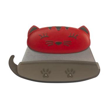 Imagem de Kuhn Rikon Kinderkitchen Faca Mezzaluna infantil com protetor de lâmina, gato, 13,2 cm x 8,4 cm x 1,8 cm, vermelha | Ferramentas de corte adequadas para crianças para cozinhar de verdade