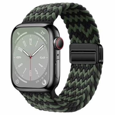 Imagem de Laço elástico trançado compatível com Apple Watch masculino, 25 - Verde floresta, Series-3 46mm/49mm/45mm/44mm, Consolo