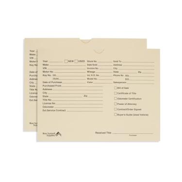 Imagem de Jaquetas de revendedor de veículos Blue Summit, Manila, pré-impressas, pacote com 100 envelopes de registro de revendedor