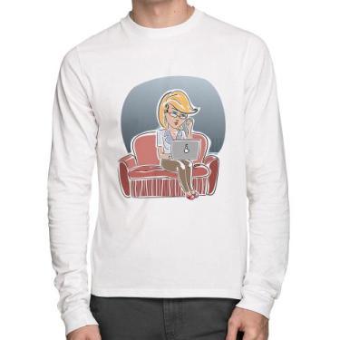 Imagem de Camiseta Algodão Home Office Manga Longa - Foca na Moda, Branco, M