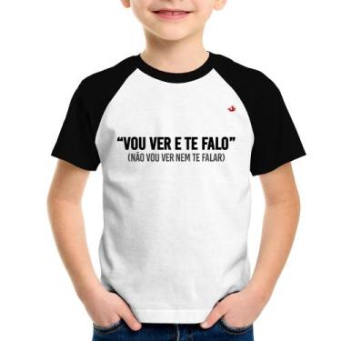 Imagem de Camiseta Raglan Infantil Vou ver e te falo - Foca na Moda, Branco, Pre