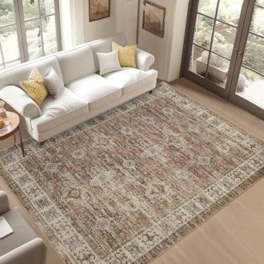 Imagem de Tapetes de área de 25 x 30 cm para sala de estar laváveis, macios vintage grandes tapetes para quarto boho casa de fazenda tapete antiderrapante para sala de jantar (laranja, 25 x 33 cm)