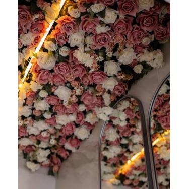 Imagem de Painel de Flores Artificiais, Rosas Rosa, Decoração para Eventos, 100x100cm Jardim Vertical Placa de Flores permanente decorar casamentos, festas, aniversários (opção de cores 9)