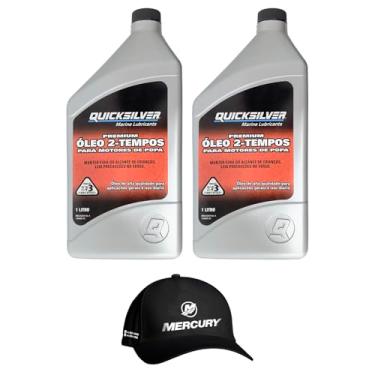 Imagem de Óleo Náutico Quicksilver TCW3 Original 1 Litro Para Motores de Popa Kit 2 Litros + Boné Mercury