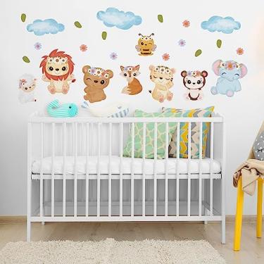 Imagem de Adesivo de Parede Animais Aquarela Safari Zoo Floresta