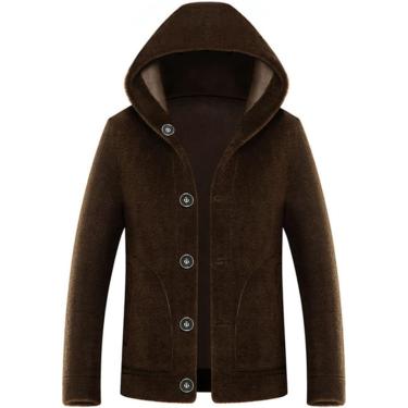 Imagem de Jaqueta de camurça de inverno Homens de lã de casaco com capuz de capuz Moda de lã de dupla face lã mistura jaqueta casual homem sobretudo, marrom, 3xl