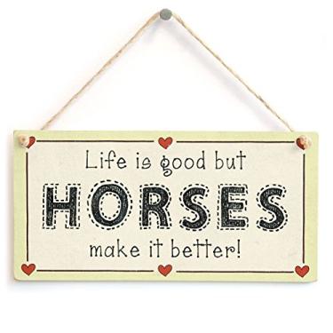 Imagem de Meijiafei Life is Good but Horses Make it Better! - Placa de presente de acessório para decoração de casa para amantes de cavalos, C Type, 10"x5", 1