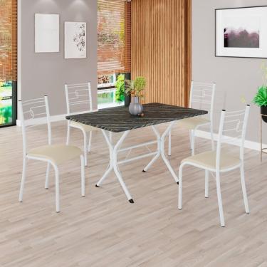 Imagem de Conjunto Sala De Jantar Mesa Retangular 100x60cm Tampo Pedra Ardósia Indiana 4 Cadeiras Paraty Creme - Branco