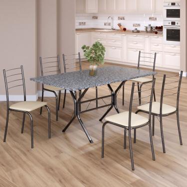 Imagem de Conjunto Sala De Jantar Mesa Retangular 140x75cm Tampo Granito Ocre 6 Cadeiras Rio Creme - Mart Prata