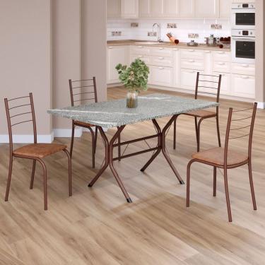 Imagem de Conjunto Sala De Jantar Mesa Retangular 120x75cm Tampo Granito Topázio 4 Cadeiras Rio C. Marrom - Marrom