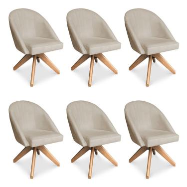 Imagem de Kit 06 Poltronas Cadeira Giratória Bela Suede Base De Madeira - Pallazio Bege
