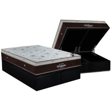 Imagem de Cama Box Baú: Colchão Molas Ensacadas Ortobom Sleep King + Base Crc Suede Black (193x203)