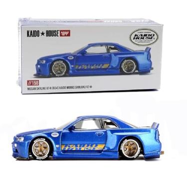 Imagem de Modelo de carro fundido compatível com Kaido House x Mini GT 1:64 Nissan Skyline GT-R (R34) Kaido Works V2 Aero Shinjuku V2 Blue Limited Edition KHMG158