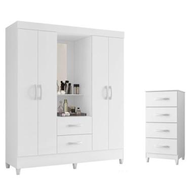 Imagem de Quarto Infantil Com Guarda Roupa 4 Portas Capela e Cômoda Mobi - Albat