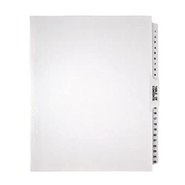 Imagem de Divisórias sem perfuração com abas laminadas da Office Depot, preta/branca, numerada 1-25, 3585478214