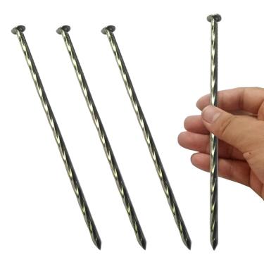 Imagem de Pacote com 100 - Estacas de jardim de metal não enferrujado sólido galvanizado de 20 cm, estacas de afiação de paisagem em espiral, para afiação de pavimentação, barreiras de ervas daninhas, grama, construção de casa, prego de carpintaria, tenda, plantas de jardim