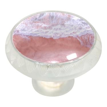 Imagem de LORVIES Pacote com 4 maçanetas de armário decorativas oceânicas, vidro ABS redondo transparente de 3,5 cm, puxadores de gaveta de armário para móveis de casa, cozinha, quarto (lado rosa da praia)