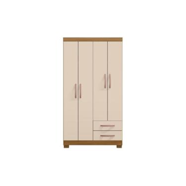 Imagem de Guarda Roupa Solteiro Belém 4 Portas e 2 Gavetas Sem Espelho Carvalho Americano  Off White EdeCasaMoveis