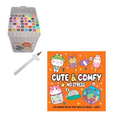 Imagem de Kit de Canetinhas 48 Cores com Ponta Dupla mais Livro de Colorir Capa Mole