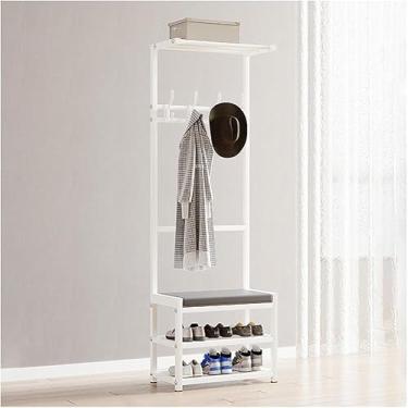 Imagem de Banco De Entrada Com Cabideiro, Árvore De Hall 4 Em 1 Com Banco De Armazenamento De Almofada Macia, Cabideiro E Cabideiro Independente, Organizador De Casa Multifuncional, White, 40x26x160CM