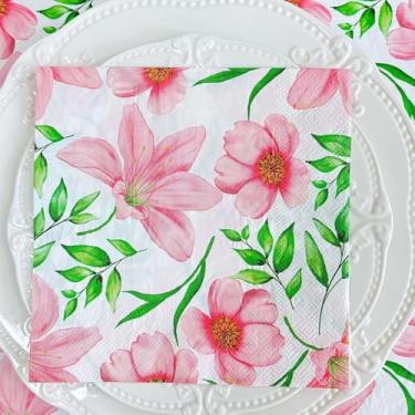 Imagem de Besalily Guardanapos de papel Pretty Lily Flower 16,5 x 16,5 cm/2 camadas descartáveis decorativos tamanho jantar papel guardanapos florais rosa para festa de decoupage casamento evento de férias