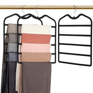 Imagem de Cabides para calças que economizam espaço, pacote com 3 cabides de veludo de veludo com gola curta, cabide de veludo com 5 camadas, organizadores de armário e itens essenciais para quarto de dormir