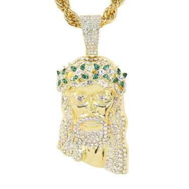 Imagem de ICE STAR Colar masculino com pingente de Jesus com ponta congelada e corrente de corda de 61 cm - Joias hip-hop com cristais simulados, 24-INCHES, Zinco, Zircônia cúbica