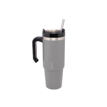 Imagem de Caneca Térmica Wolff SlimTerm 890ml com Canudo, Parede Dupla e Base Ergonômica Cinza