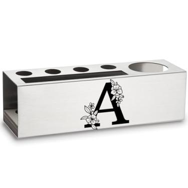 Imagem de Porta-lápis personalizado monograma letra A, presente para trabalho, colega de trabalho, colega de trabalho, colega, escritório, decoração, acessórios, porta-canetas de aço inoxidável, Apen20