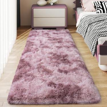 Imagem de Ailyei Tapetes macios para corredores de quarto, 5 x 15 cm, cinza, roxo, felpudo, antiderrapante, para cabeceira, dormitório, tapete peludo longo para berçário, sala de estar