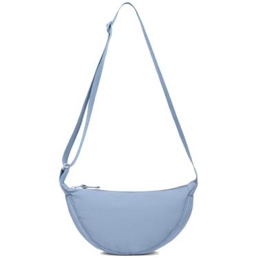 Imagem de YIKOEE Bolsa crescente para mulheres e homens, bolsa tiracolo pequena com formato de meia lua, Azul claro, Small