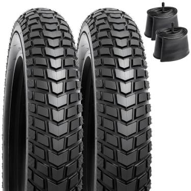 Imagem de YUNSCM Pneus de bicicleta de 50,8 cm Fat Bike 20x4.0/98-406 60TPI e 50.8 cm válvula Schrader compatível com E-Bike Mountain/Off Road 20 x 4.0 pneus e tubos de bicicleta (S-910)