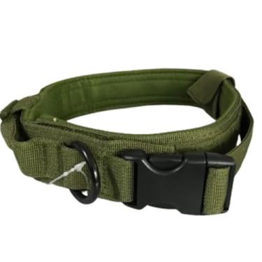 Imagem de Coleira Tática Militar Ajustável Resistente Para Cachorro Com Alça Treinamento Pet Grande Porte(Verde/Fivela de Plástico,XL)