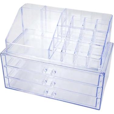 Imagem de Organizador Porta Maquiagem Acrilico Duplo Batom Pincel 3 Gavetas(STO1397)