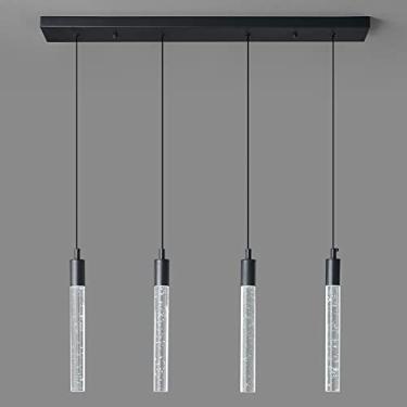 Imagem de zhllmq Iluminação de ilha de cozinha luminária moderna luminária pendente preta regulável LED preto mini luzes pendentes de cristal para sala de jantar sala de estar (4 luzes)
