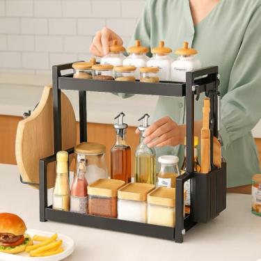 Imagem de Organizador Cozinha Multiuso 2 Andares Metal Prateleira Utensílios Temperos Pia Bancada Mesa