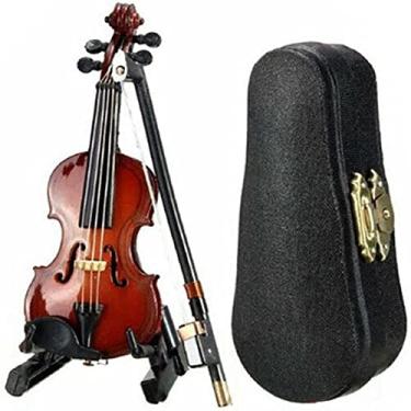 Imagem de Violino em miniatura, adereços fotográficos de microinstrumentos musicais, violino de madeira com suporte e estojo, ornamentos de artesanato ou estante doméstica de escritório