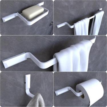 Imagem de Kit Acessórios Para Banheiro Branco Empire 5 peças - MetalCromo