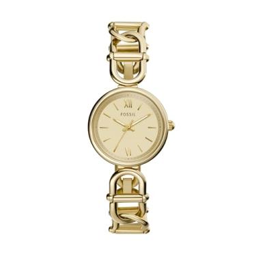 Imagem de Fossil Relógio feminino Carlie com três ponteiros em aço inoxidável dourado (modelo: ES5375), Dourado, Carlie